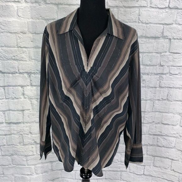 Quizz woman stretch hook front stripe Longsleeve blouse sz 20 women - Picture 1 of 13